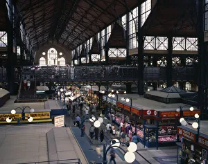 HUNGARY, Budapest Great Market Hall interior with elevated view over stalls HUNGARY, Budapest Great Market Hall interior with elevated view over stalls