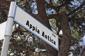 Italy, Lazio, Rome, Via Appia Antica, road sign Italy, Lazio, Rome, Via Appia Antica, road sign