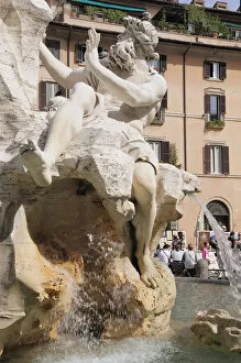 Italy, Lazio, Rome, Centro Storico, Piazza Navona, fountain detail