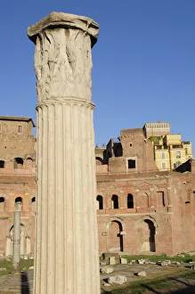 Italy, Lazio, Rome, Fori Imperiali, restored Trajan's Market with column Italy, Lazio, Rome, Fori Imperiali, restored Trajan's Market with column