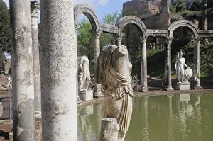 Italy, Lazio, Rome, Tivoli, Villa Adriano, the Canopus and statues Italy, Lazio, Rome, Tivoli, Villa Adriano, the Canopus and statues