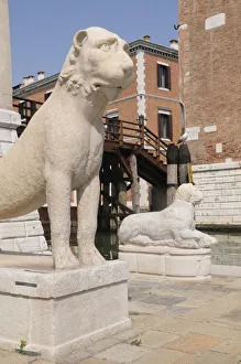 Italy, Veneto, Venice, Arsenale, stone lions at the Arsenale Italy, Veneto, Venice, Arsenale, stone lions at the Arsenale