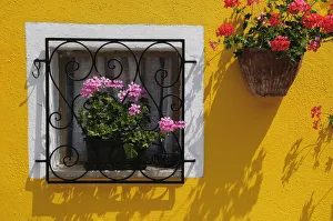 Italy, Veneto, Venice, Burano, colourful window detail Italy, Veneto, Venice, Burano, colourful window detail