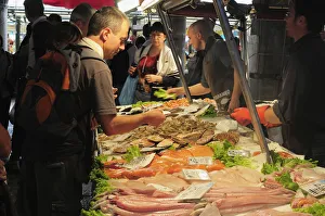 Italy, Veneto, Venice, fish stall, Rialto fish market Italy, Veneto, Venice, fish stall, Rialto fish market