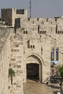 Tourist Destination Gallery: The Jaffa Gate in the city wall of the Old City of Jerusalem
