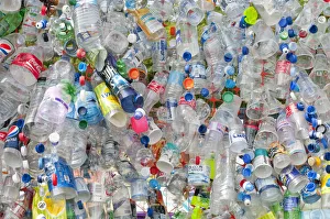 Plastic bottles attached to a wire fence at the WOMAD festival, UK Plastic bottles attached to a wire fence at the WOMAD festival, UK