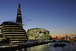 River Thames with The Shard and City Hall at night London England River Thames with The Shard and City Hall at night London England
