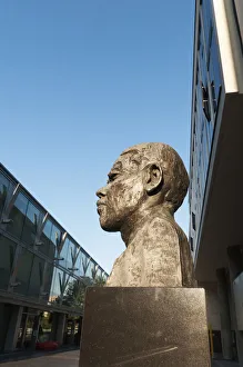 A sculpture of Nelson Mandela's head located outside the Royal Festival Hall A sculpture of Nelson Mandela's head located outside the Royal Festival Hall