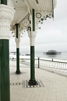 The shell of Brighton's west pier photographed from the Bedford square bandstand