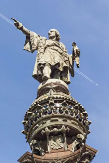 Spain, Barcelona, Christopher Columbus Monument, Christopher Columbus statue detail, La Rambla Spain, Barcelona, Christopher Columbus Monument, Christopher Columbus statue detail, La Rambla