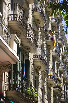 Spain, Catalonia, Barcelona, Apartment balconies Spain, Catalonia, Barcelona, Apartment balconies