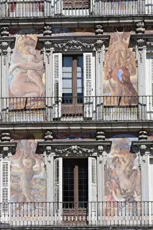 Spain, Madrid, Detail on the building facade in the Plaza Mayor