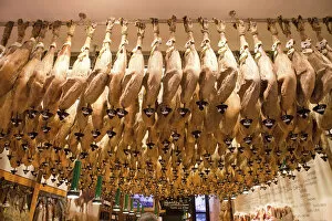 Images Dated 15th August 2014: Spain, Madrid, Display of jamon