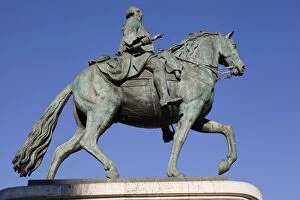 Spain, Madrid, Statue of King Carlos III on Puerta del Sol