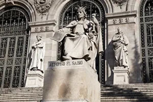 Spain, Madrid, Statues of Lope de Vega & Alfonso el Sabio on the steps outside the Spain, Madrid, Statues of Lope de Vega & Alfonso el Sabio on the steps outside the