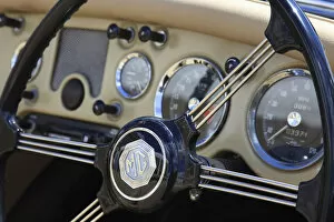 Transport, Cars, Old, Classic car show, detail of classic MG steering wheel