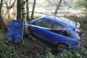 Images Dated 8th April 2014: Transport, Road, Cars, Accident, Rover car crashed into tree