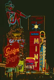 Transport Gallery: USA, Nevada, Las Vegas, Neon casino and hotel signs illuminated at night