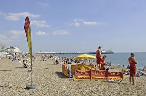 View along the Brighton beach to Pier Brighton East Sussex England View along the Brighton beach to Pier Brighton East Sussex England