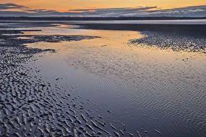 Wales, Llanfairfechan, Beach patterns at sunset Wales, Llanfairfechan, Beach patterns at sunset