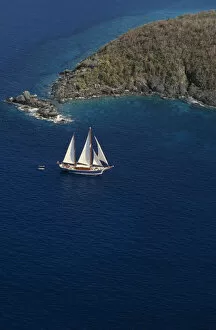 Related Images Gallery: WEST INDIES, US Virgin Islands, St Thomas Elevated view over sailing boat passing