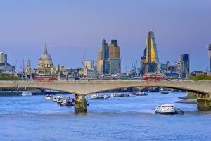 Skylines Gallery: UK, England, London, City of London Skyline and Waterloo Bridge over River Thames