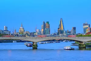 Northern European Gallery: UK, England, London, City of London Skyline and Waterloo Bridge over River Thames
