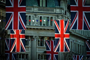 Photo Collection: UK. London. Regent Street. Union Jack decorations for Royal Wedding