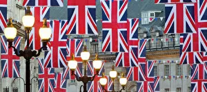 Northern European Gallery: UK. London. Regent Street. Union Jack decorations for Royal Wedding