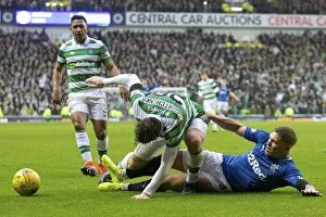 Soccer Football Action Old Firm Derby Glasgow Collection: Intense Clash: Waghorn vs Sviatchenko at Ibrox - Rangers vs Celtic