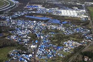 Images Dated 17th January 2016: Aerial view of a makeshift camp as containers are put into place to house several hundred