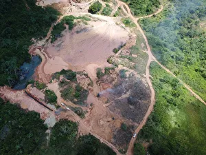 An aerial view shows machines being destroyed during an operation conducted by the An aerial view shows machines being destroyed during an operation conducted by the