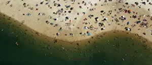 Belgium Collection: An aerial view shows people cooling off at a beach on the shores of the Silbersee lake