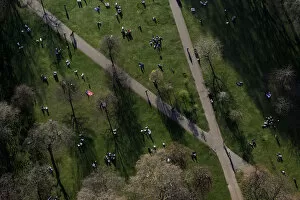 Images Dated 29th March 2012: An aerial view shows people sitting in Greenwich Park in London