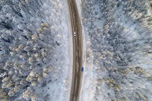 An aerial view shows a road on the banks of the Yenisei River, outside city of Krasnoyarsk An aerial view shows a road on the banks of the Yenisei River, outside city of Krasnoyarsk