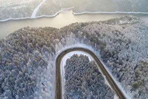 An aerial view shows a road on the banks of the Yenisei River, outside city of Krasnoyarsk An aerial view shows a road on the banks of the Yenisei River, outside city of Krasnoyarsk