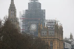 New Gallery: Big Bens clock face is seen after the hands were removed during maintenance