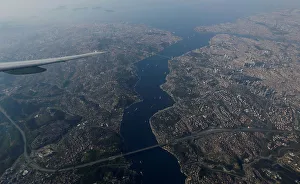 The Bosphorus strait is pictured through the window of a passenger aircraft over Istanbul The Bosphorus strait is pictured through the window of a passenger aircraft over Istanbul