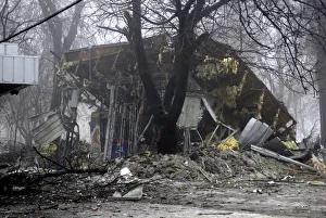 A building of a shop, which according to locals was recently destroyed by shelling A building of a shop, which according to locals was recently destroyed by shelling