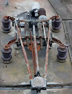 New Gallery: A catenary is seen on a train locomotive parked at a so-called train cemetery inside a
