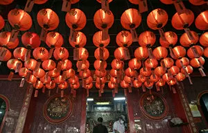 Images Dated 25th January 2009: Chinese lanterns hang on a temple ceiling in Jakarta