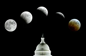 Composite photo picturing the lunar eclipse in the sky over Washington DC Composite photo picturing the lunar eclipse in the sky over Washington DC