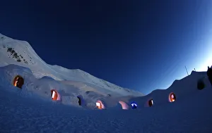 Dimmed lights are switched on in igloos on top of the mountain Nebelhorn near Oberstdorf Dimmed lights are switched on in igloos on top of the mountain Nebelhorn near Oberstdorf