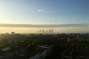 Images Dated 10th September 2019: The early morning sun lights up the London skyline, seen from east London