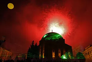 Images Dated 10th January 2010: Fireworks explode over the main square of Pecs