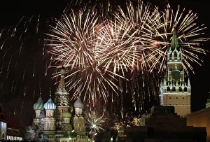 Fireworks explode in the sky during New Year celebrations in Moscows Red Square Fireworks explode in the sky during New Year celebrations in Moscows Red Square