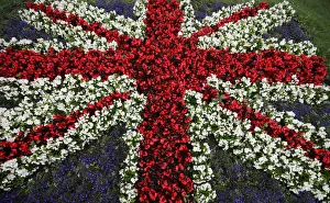 A floral display in the design of a British Union Jack flag is seen by the side of a road A floral display in the design of a British Union Jack flag is seen by the side of a road