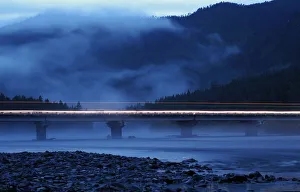 General night view of a bridge across river Us about 750 km south of Krasnoyarsk General night view of a bridge across river Us about 750 km south of Krasnoyarsk