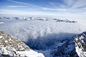 A general view from Germanys highest mountain the Zugspitze, shows fog covered mountain A general view from Germanys highest mountain the Zugspitze, shows fog covered mountain
