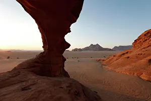 General view shows the mountains in the desert at Al-Kharza area of Wadi Rum in the south General view shows the mountains in the desert at Al-Kharza area of Wadi Rum in the south